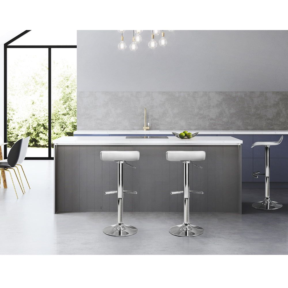 Adjustable Gas Lift Bar Stools Set of 2 - White Kitchen Counter Height Swivel Chairs for Home Bar, Breakfast Nook & Dining Room