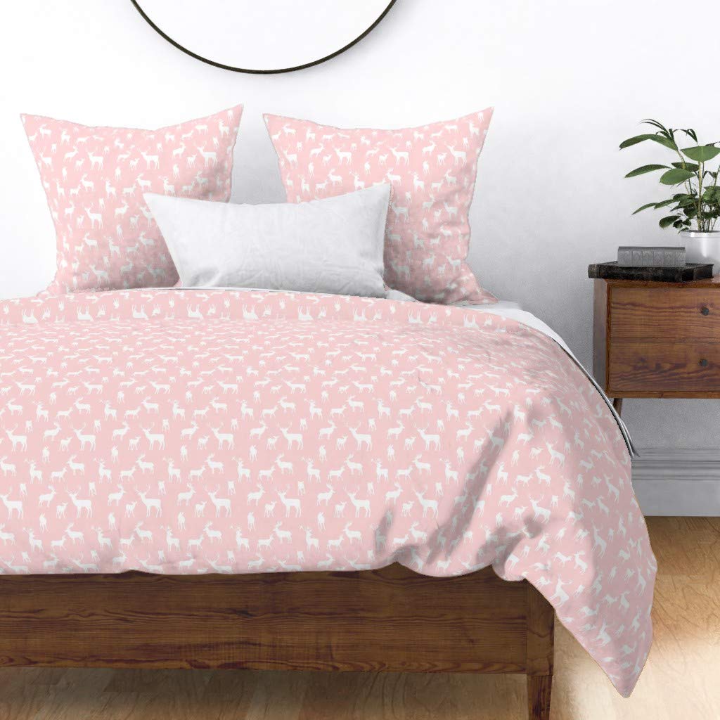 Custom Pink Silhouette Deer Hunting Woodland Print Cotton Sateen Duvet Cover for King/California King Bed | Forest Animal Nursery Bedding for Baby Girl's Room | Soft & Durable Home Decor