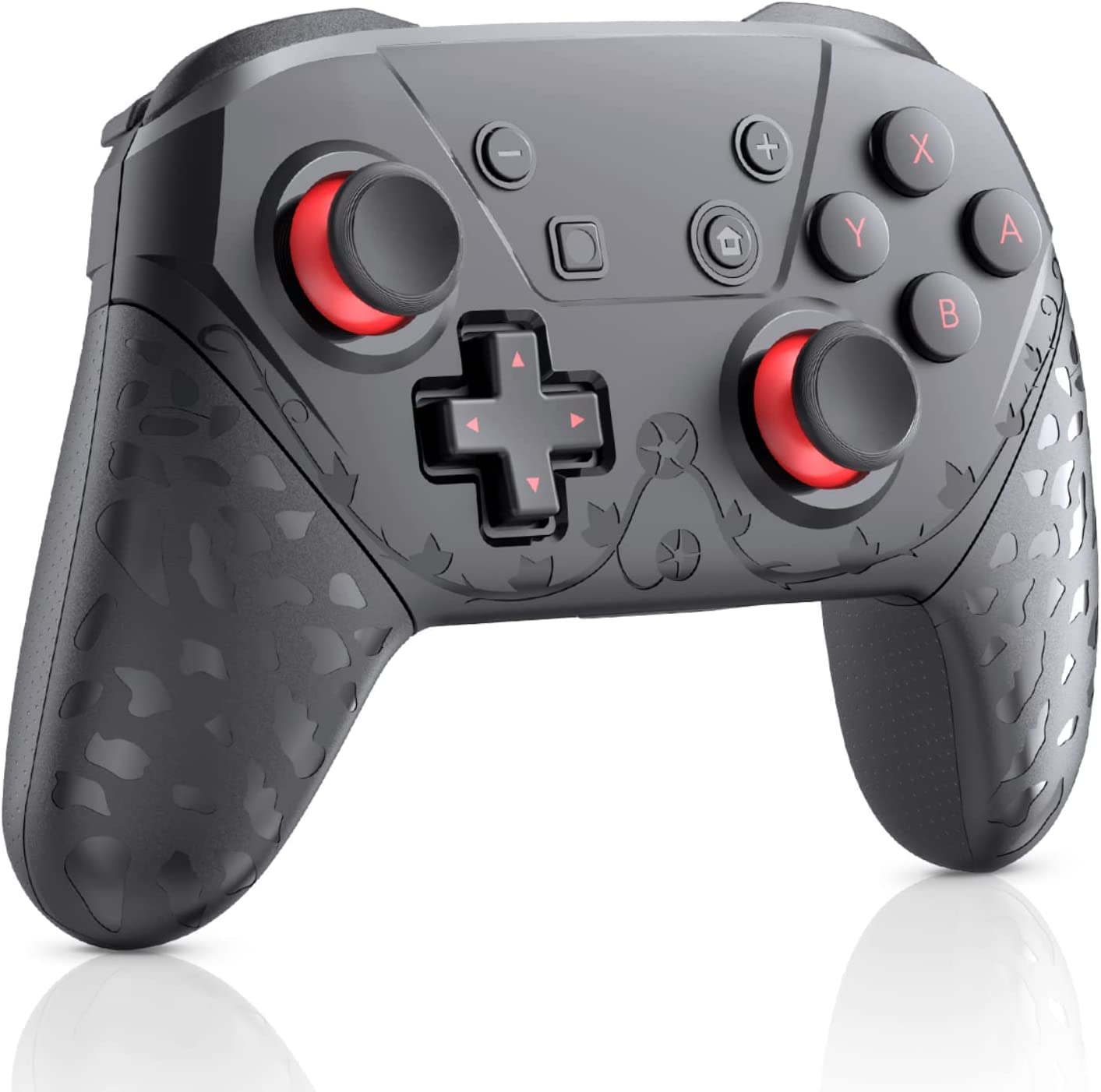 Wireless Pro Controller for Nintendo Switch & Switch Lite/OLED - Adjustable Turbo, Vibration, Screenshot & Wake-up Function | Ergonomic Non-Slip Grip (Black & Red) | Perfect for Gaming at Home or On-The-Go