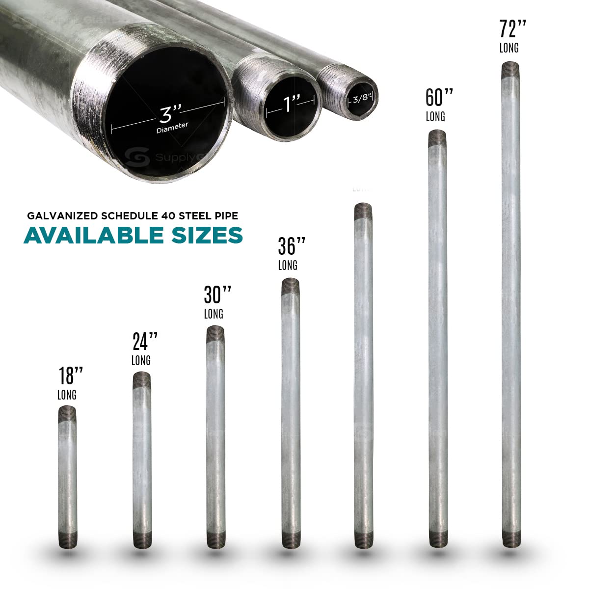 Everflow Supplies PCGL4048 Pre-Cut Silver Pipe - Durable Plumbing Solution for Home Repairs & DIY Projects