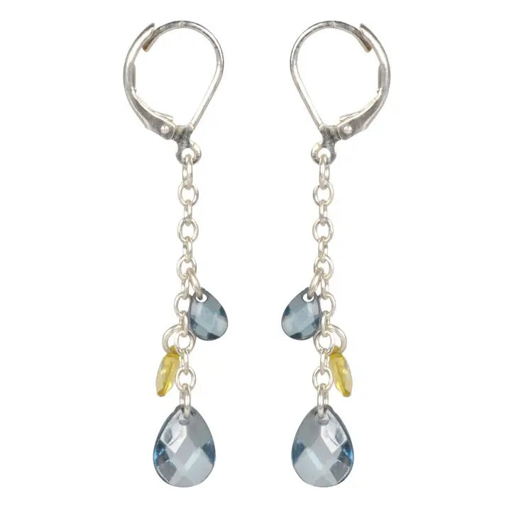 Faceted Teardrop Earrings - Blue & Yellow Crystal Dangle Earrings for Women | Perfect for Parties, Weddings & Special Occasions