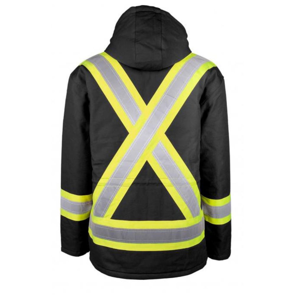 Terra Hi-VIS Men's Lined Winter Canvas Safety Parka Jacket - Black | High Visibility Reflective Work Coat for Construction & Outdoor Winter Jobs