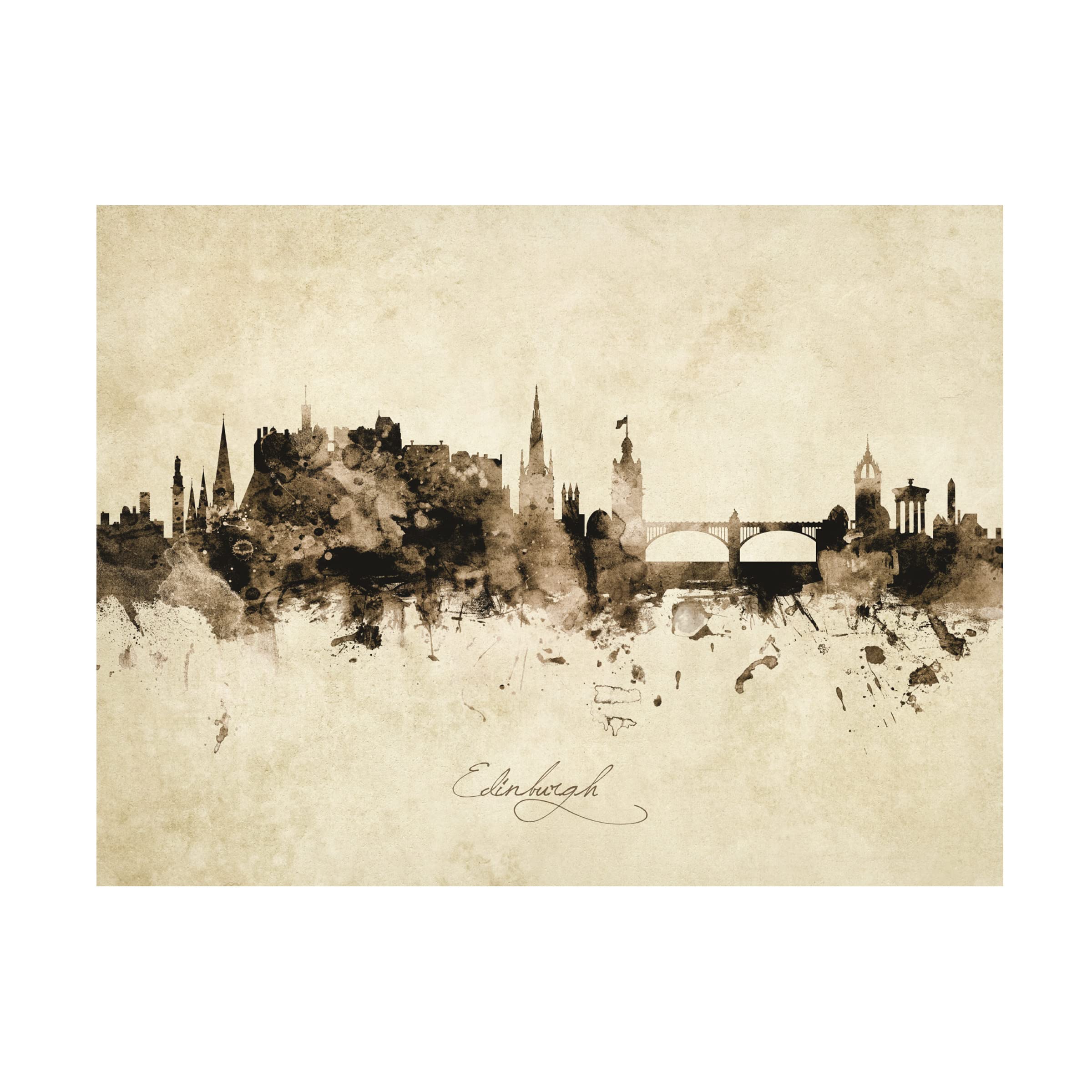 Michael Tompsett Vintage Edinburgh Scotland Skyline Canvas Art Print - Premium Wall Decor for Living Room, Office & Home