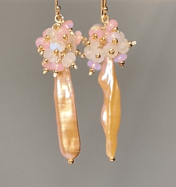 Blush Biwa Pearl & Pink Opal Cluster Earrings - 14K Gold Filled Dangle Earrings for Women | Perfect for Weddings, Date Nights & Special Occasions