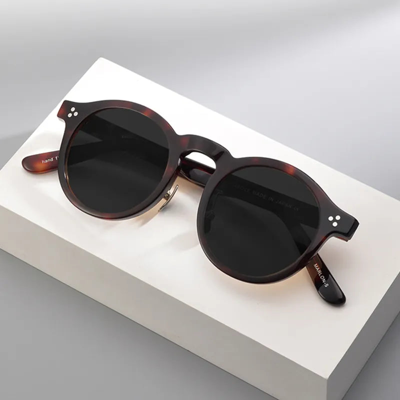 Black Unisex Acetate Round Polarized Sunglasses 14143 - UV Protection for Outdoor Sports & Driving