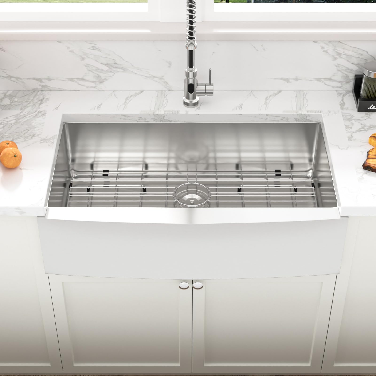 36x21 Inch Stainless Steel Farmhouse Kitchen Sink - 16 Gauge Apron Front Single Bowl Sink with Round Corners | Perfect for Rustic Farmhouse, Modern Farmhouse, and Country Style Kitchens