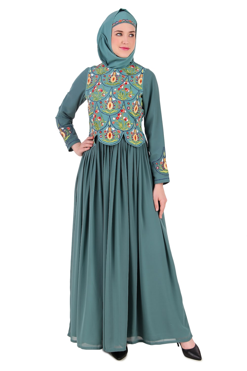 Stylish Designer Hand Embroidered Attached Jacket Abaya - Elegant Muslim Women's Dress for Special Occasions & Daily Wear