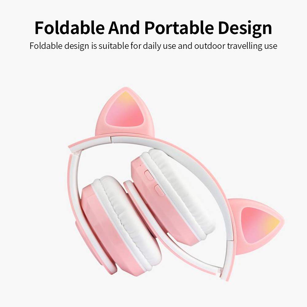 Docooler Cat Ear Headphones with Microphone - Wireless/Wired Over-Ear Gaming Headset with Stereo Hi-Fi Sound, Foldable & Adjustable for Girls, Teens & Adults | Perfect for Gaming, Streaming & Music Listening - Pink