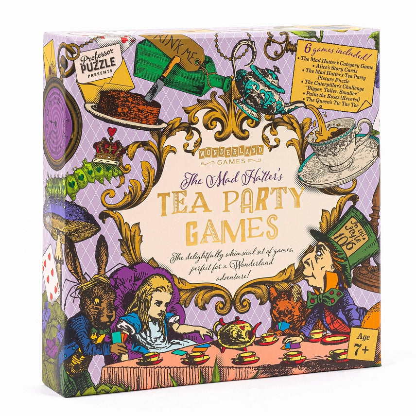 Mad Hatter's Tea Party Games Set - Alice in Wonderland Themed Card & Board Games for Kids & Adults - Perfect for Birthday Parties, Family Game Nights & Themed Events