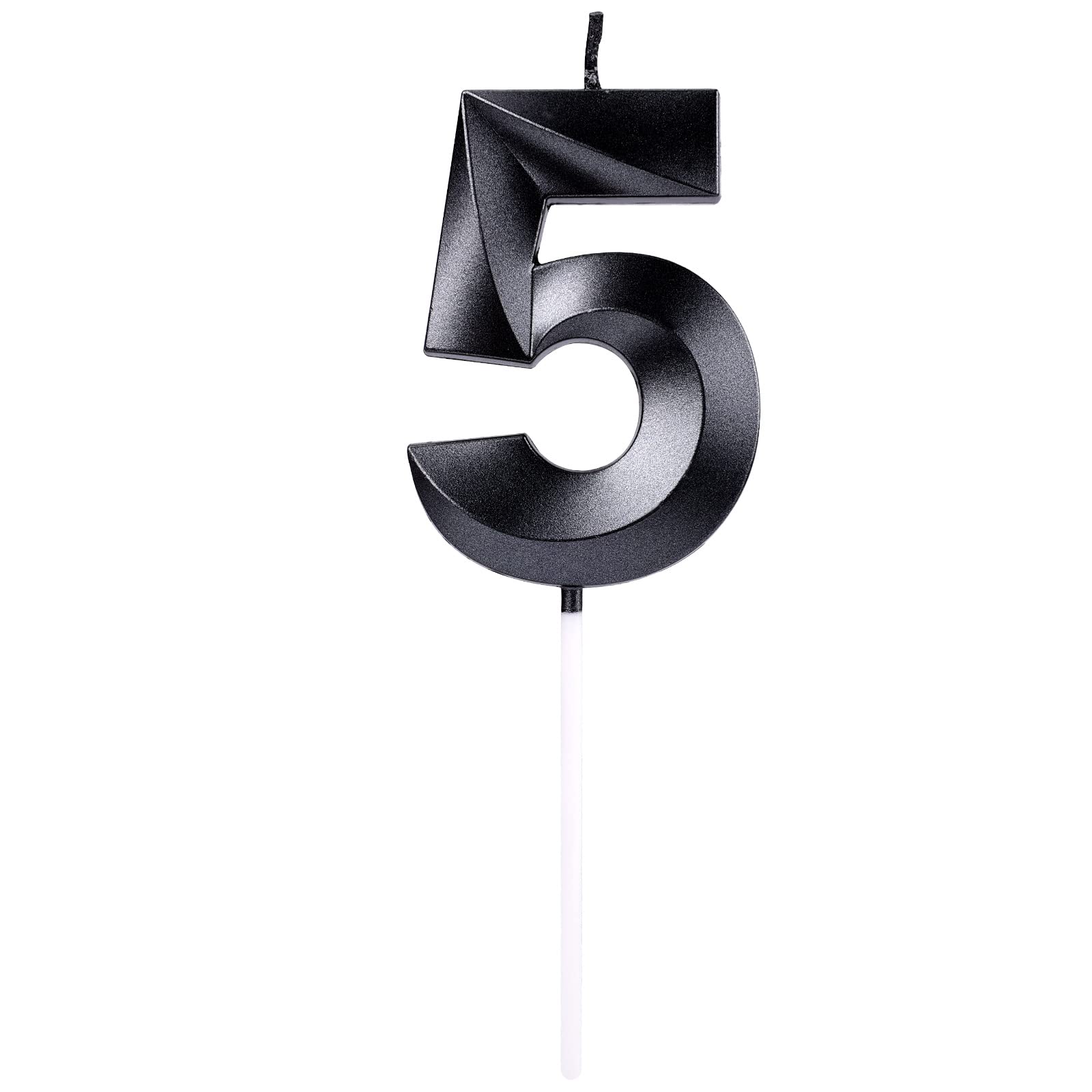 AIEX 2.76 Inch 3D Number Birthday Candles - Large Cake Topper for Birthday Parties, Weddings, Anniversaries & Graduations (Black, 5 Pack) | Perfect for Cake Decorating and Celebration Decor