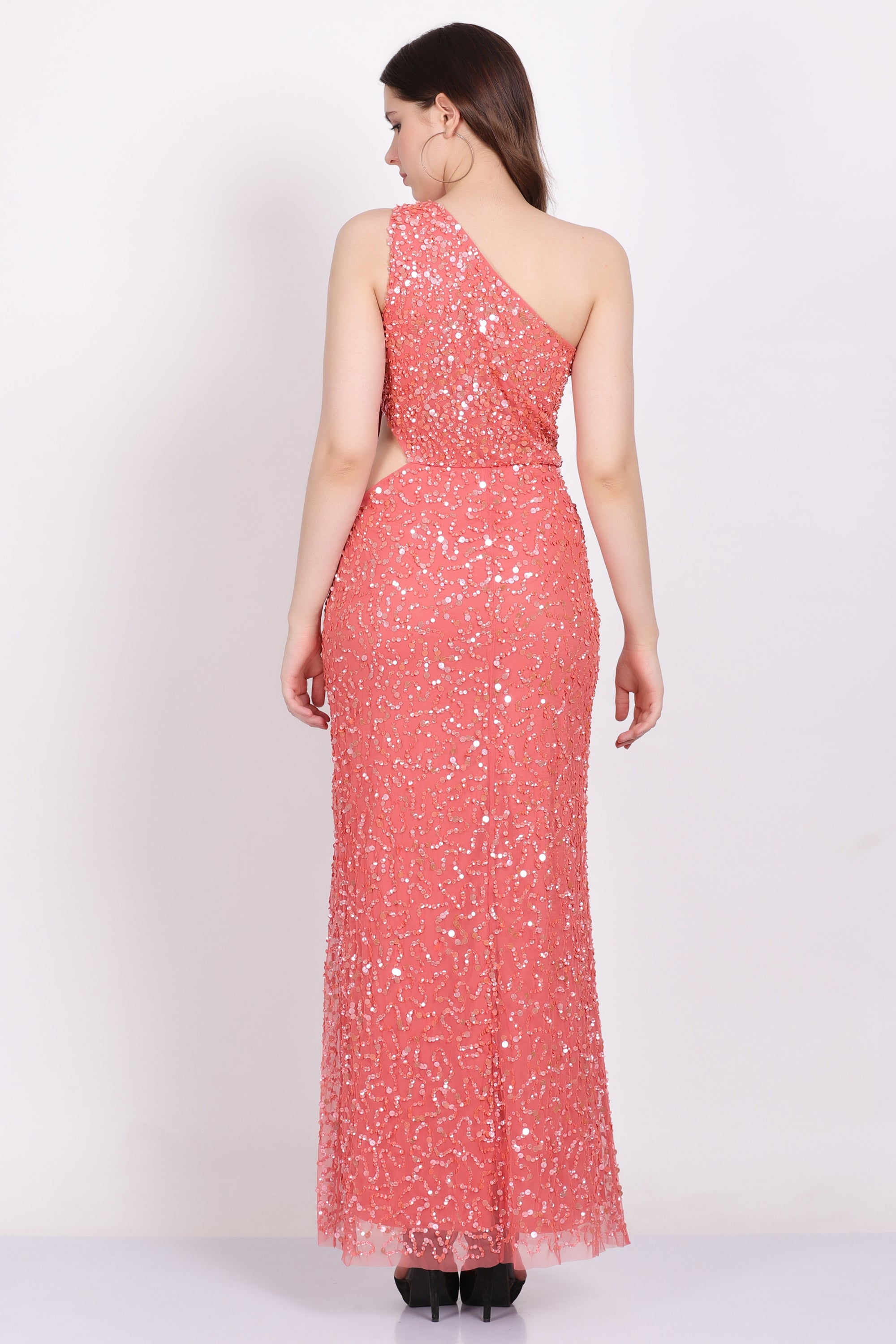 Naeve Coral One Shoulder Sequin Party Dress for Women - Elegant Evening Gown for Prom, Cocktail Party & Special Occasions