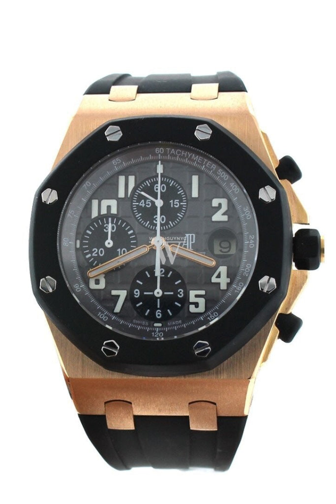 Audemars Piguet Royal Oak Offshore Chronograph Men's Watch - 18kt Rose Gold Case, Black Dial, Black Rubber Strap Ref.26178OK.OO.D002CA.01 - Luxury Sports Watch for Business & Formal Occasions