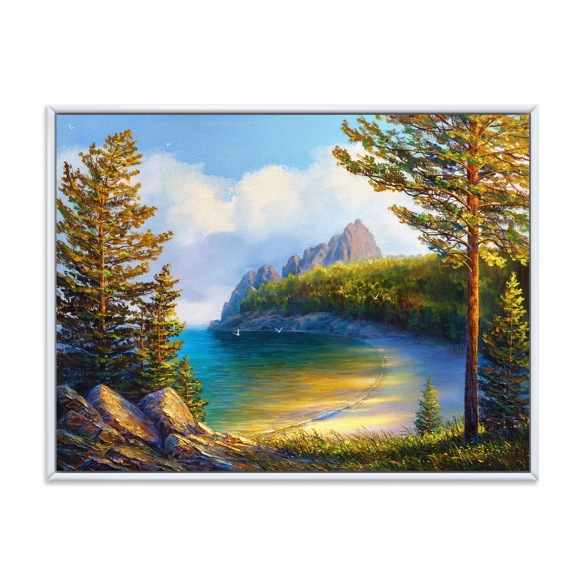 DesignQ Morning Sun By The Wild Beach - Coastal Framed Canvas Wall Art Print for Living Room, Bedroom & Office Decor | Nautical Home Decor | Beach House Wall Art