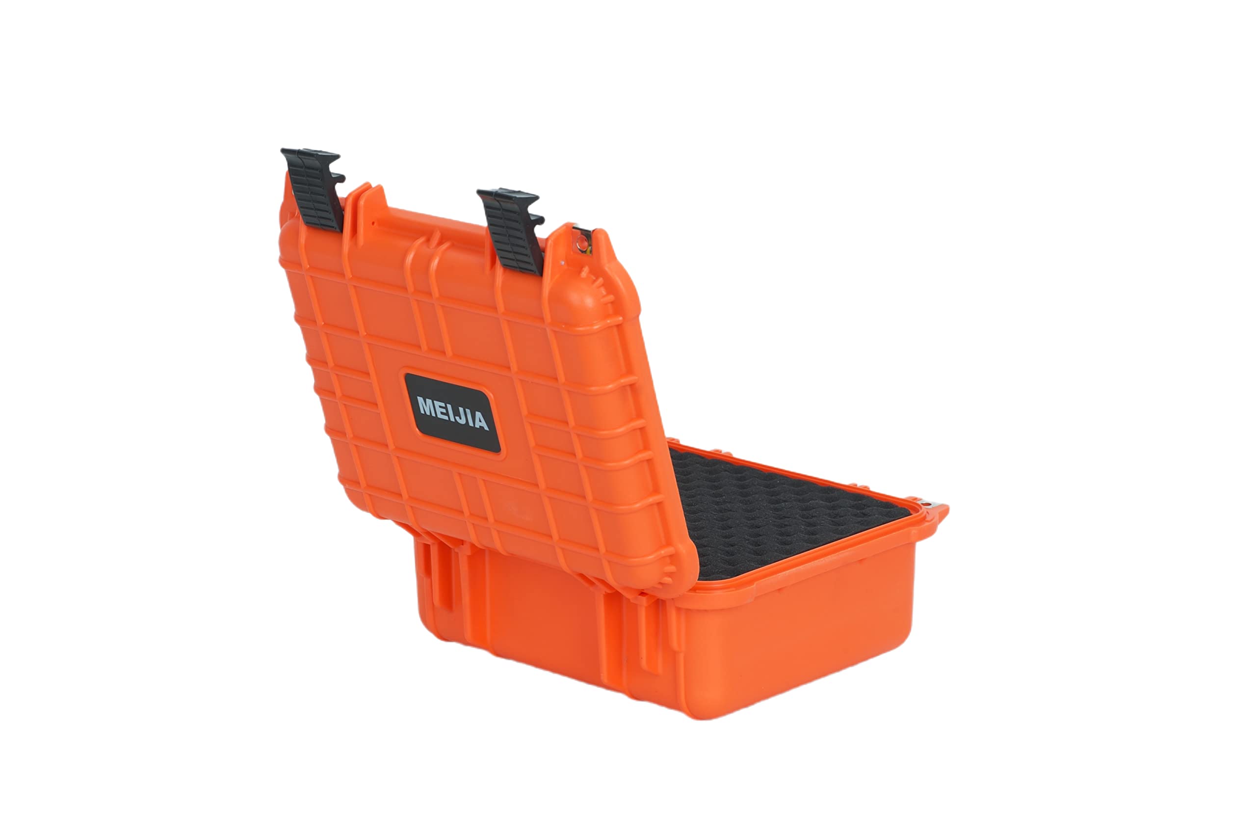 MEIJIA 13.35 x 11.63 x 5.98 Inches Waterproof Hard Protective Case with Custom Foam Insert - Shockproof Storage for Drones, Cameras, Pistols & Equipment - All Weather Travel & Outdoor Adventure Gear (Orange)