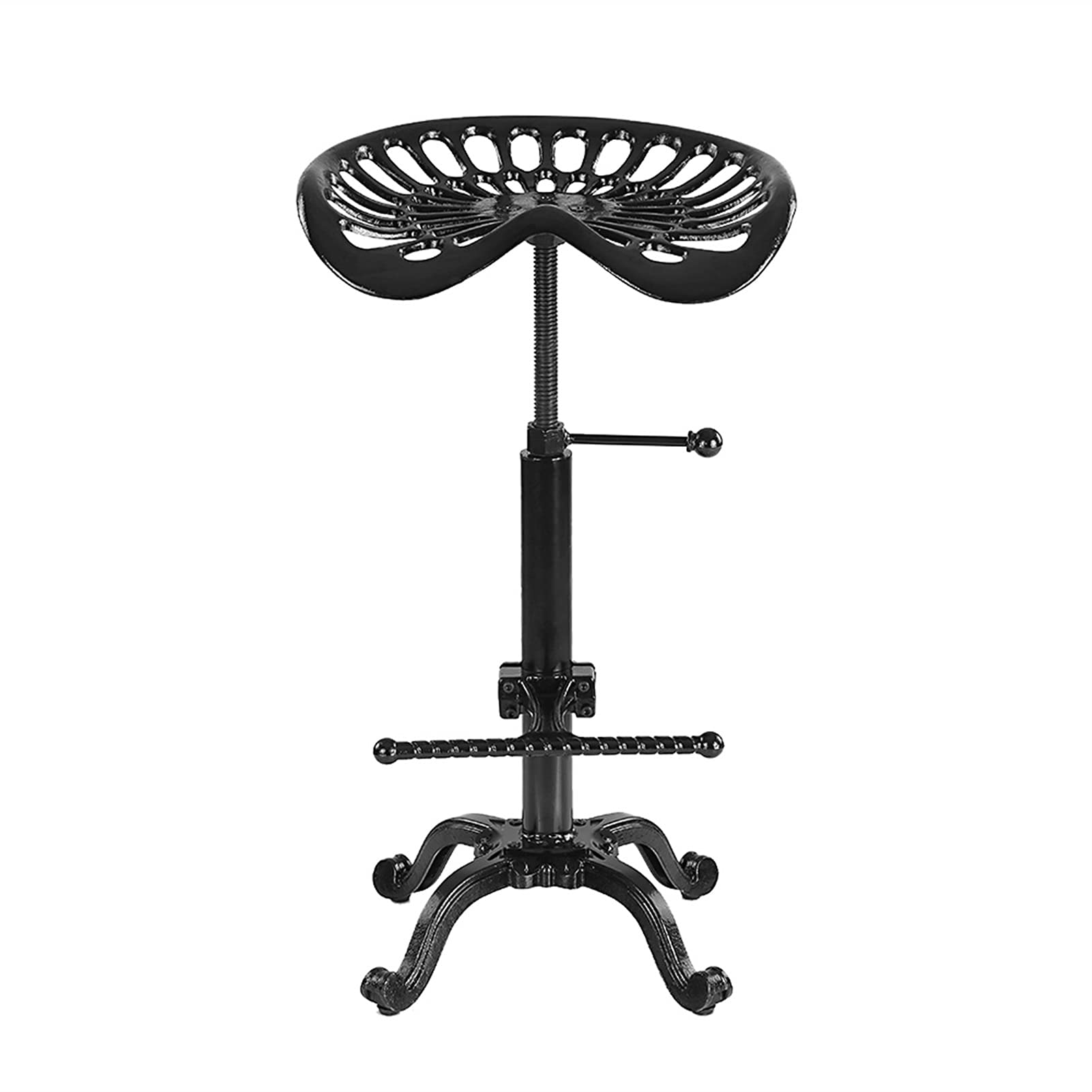 Adjustable Height Swivel Metal Bar Stool with Footrest - Industrial Style Iron Barstool for Breakfast Nook, Kitchen Island & Home Bar (Black)