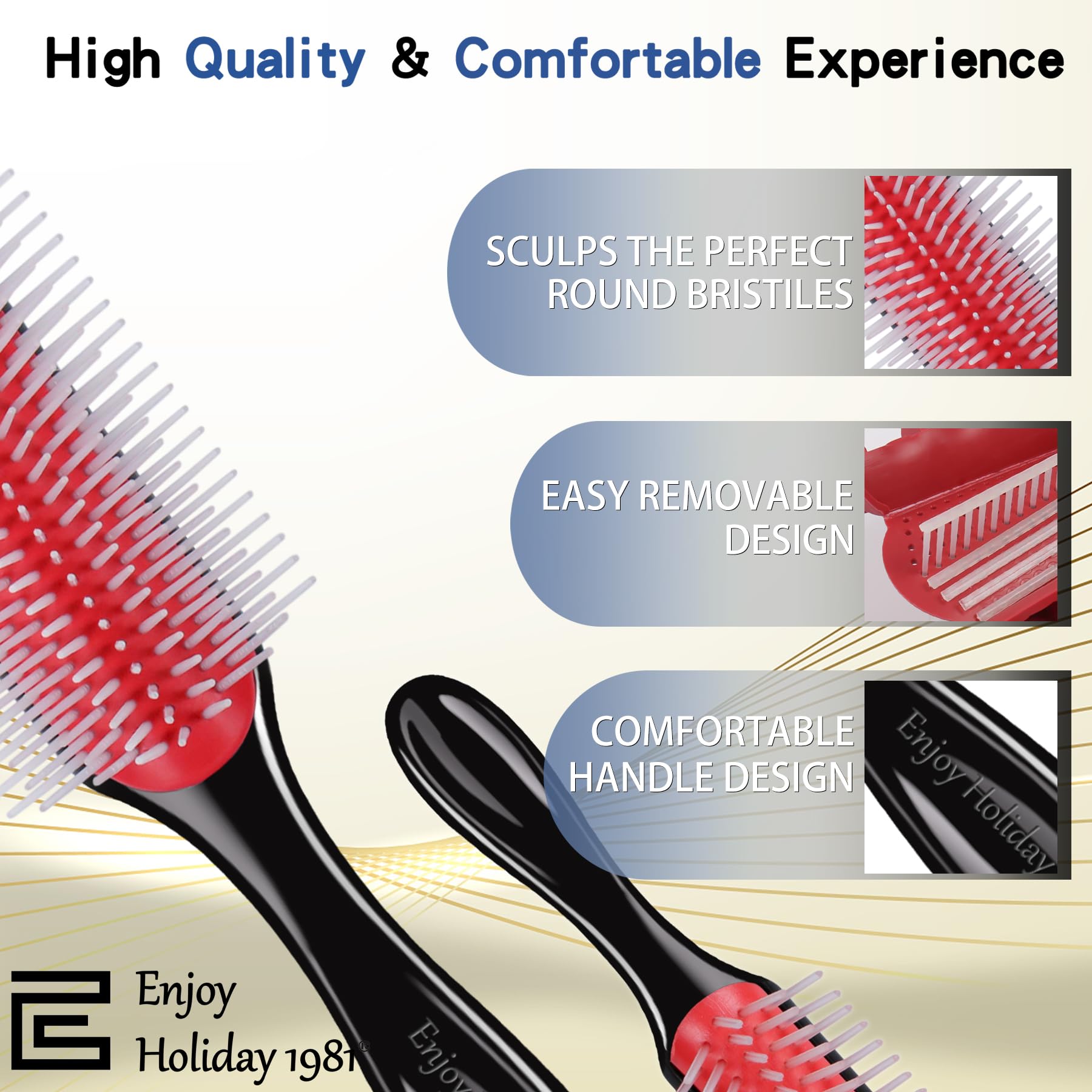 2 Pack Hair Brush for Women & Men - 9 Row & 5 Row Styling Brushes for Curly, Wet or Dry Natural Thick Hair - Detangling, Blowout Styling, Curl Defining & Travel Friendly Black Hairbrush - Perfect for Home, Salon & On-the-Go Hair Care
