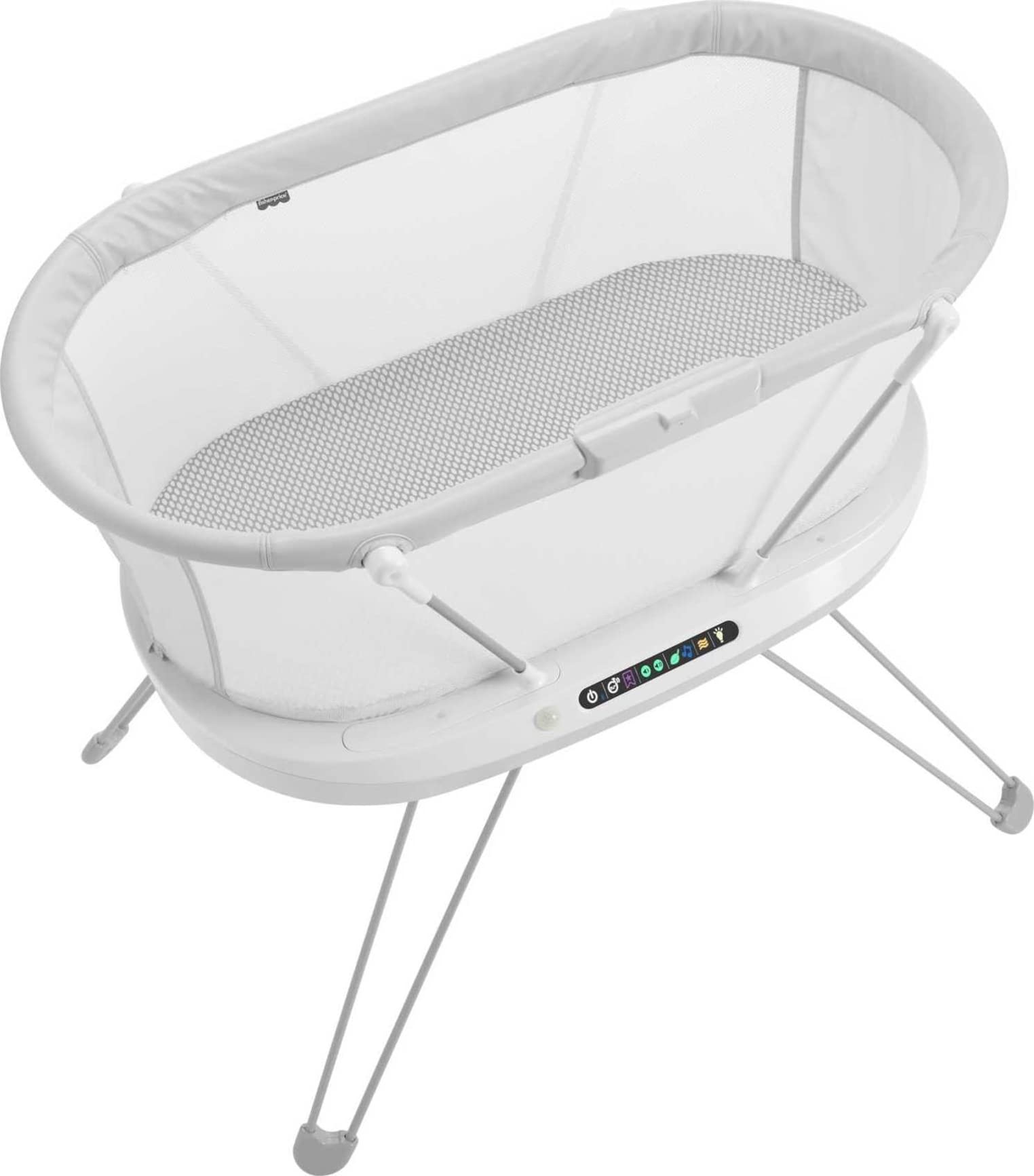 Fisher-Price Luminate Bassinet - Adjustable Bedside Crib with Soothing Music, Night Light, Gentle Vibrations & Sound Detection for Newborns & Infants | Perfect for Nursery, Bedroom Co-Sleeping & Late-Night Feedings