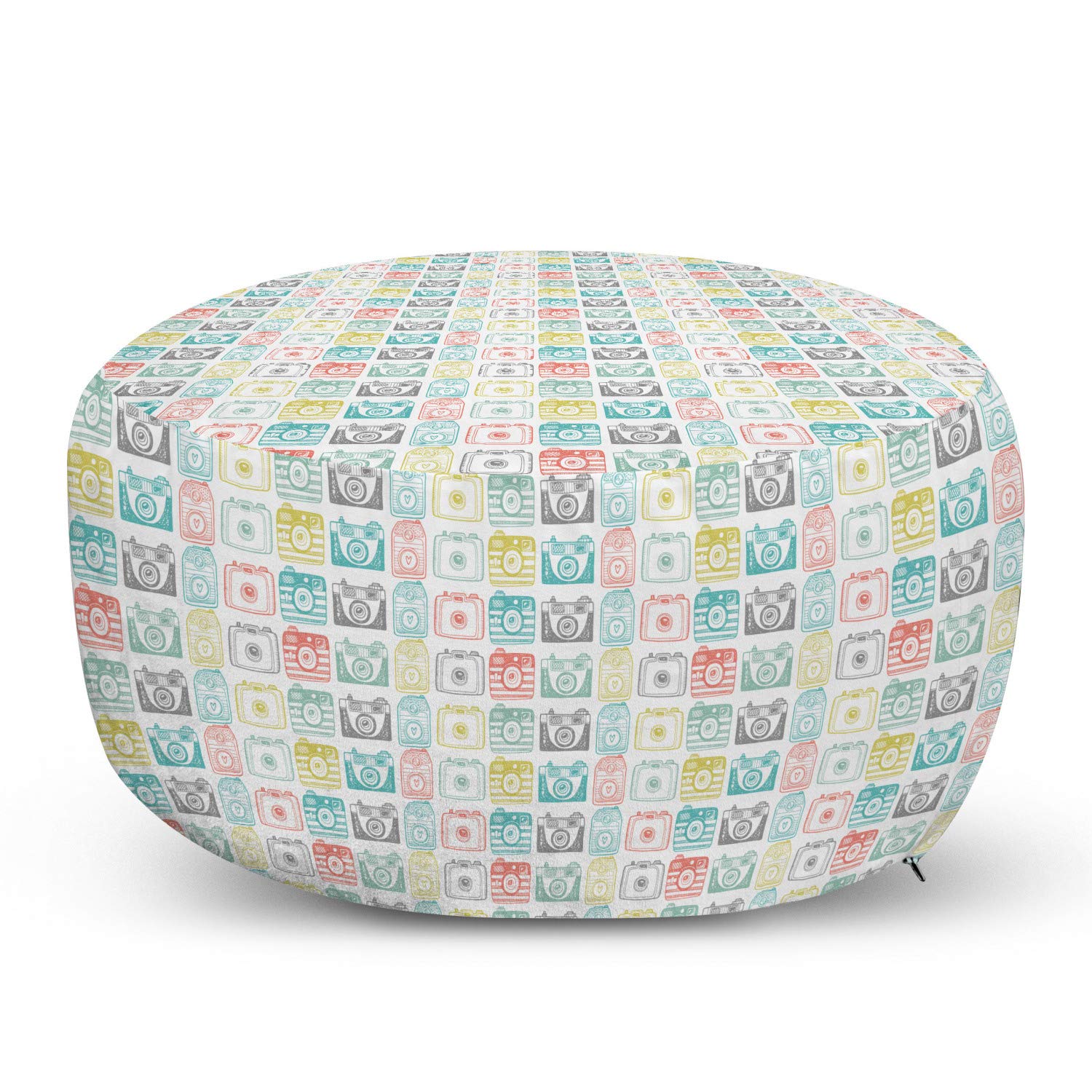 Ambesonne Retro Pouf Cover with Zipper - Vintage Camera Design, Hand Drawn Sketchy Colorful Photography Elements, Soft Decorative Fabric Unstuffed Case, 30x17.3 Inch Multicolor - Perfect for Living Room, Bedroom or Home Decor