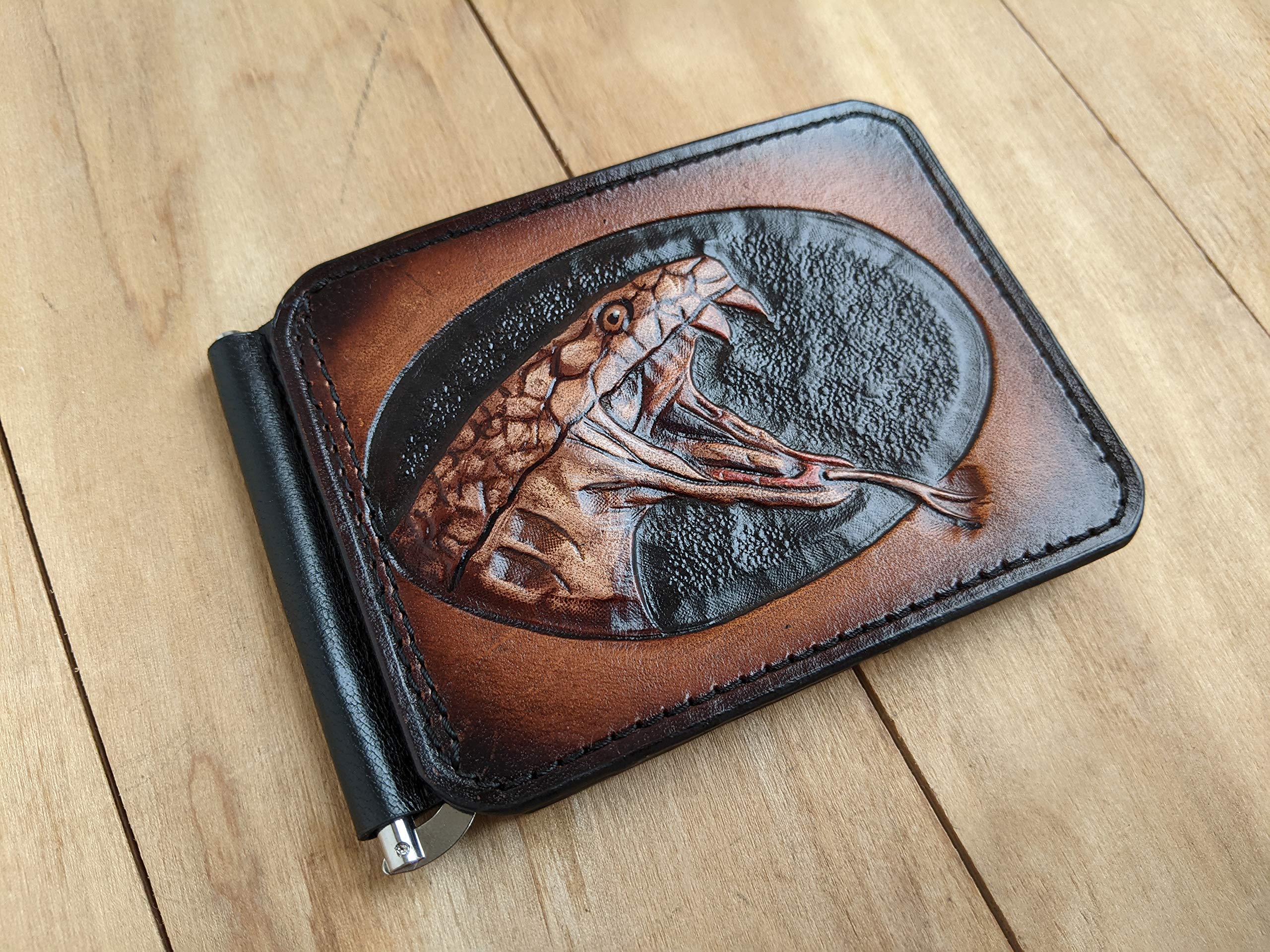 3D Genuine Leather Men's Wallet - Handmade Cobra Snake Python Anaconda Carved Tooled Design with Money Clip | Custom Personalized Airbrush Art Wallet for Everyday Use & Gift Giving