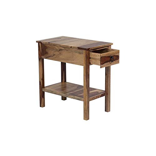 Solid Sheesham Wood Chairside End Table with Drawer - Fully Assembled Nightstand for Bedroom, Living Room & Office - Handcrafted Wooden Side Table with Storage Space