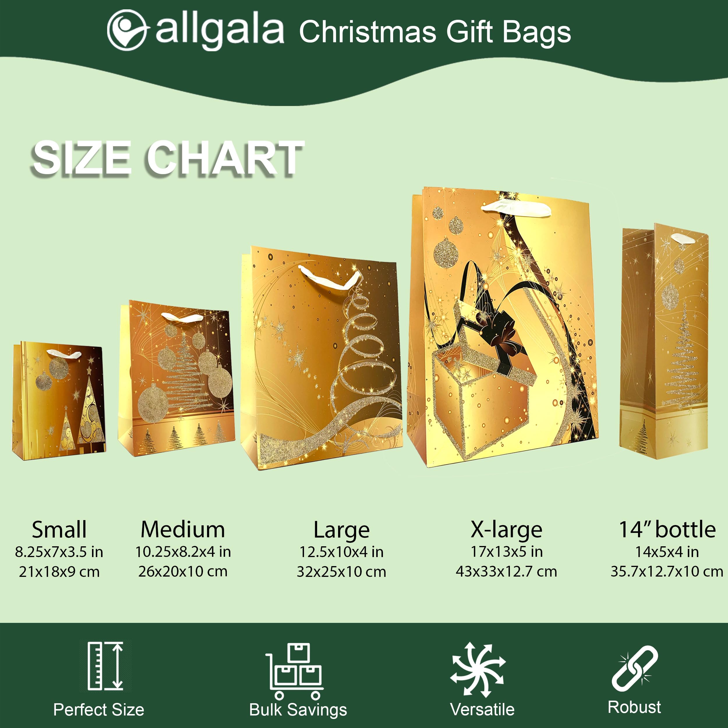 Premium Golden Christmas Printed Gift Bags - 12-Piece Set (17