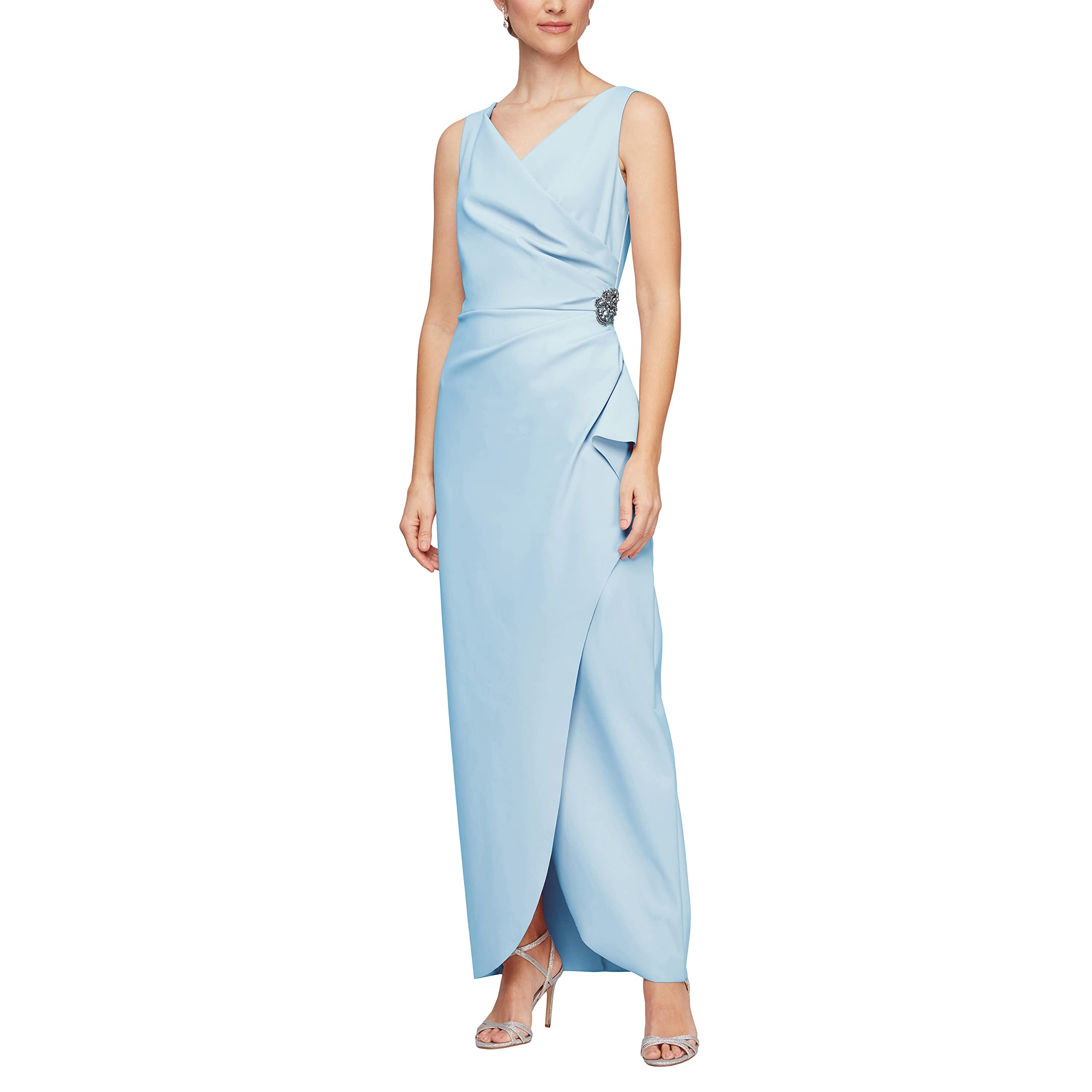 Alex Evenings Women's Slim Fit Long Side Ruched Mother of The Bride Dress with Cascade Ruffle Skirt - Formal Evening Gown for Weddings, Galas & Special Occasions (Petite & Regular Sizes)