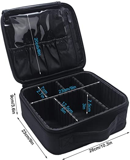 NH Fashion Hub Travel Makeup Case Organizer - Portable Storage for Cosmetics & Brushes (Black) - Perfect for Artists & Travel