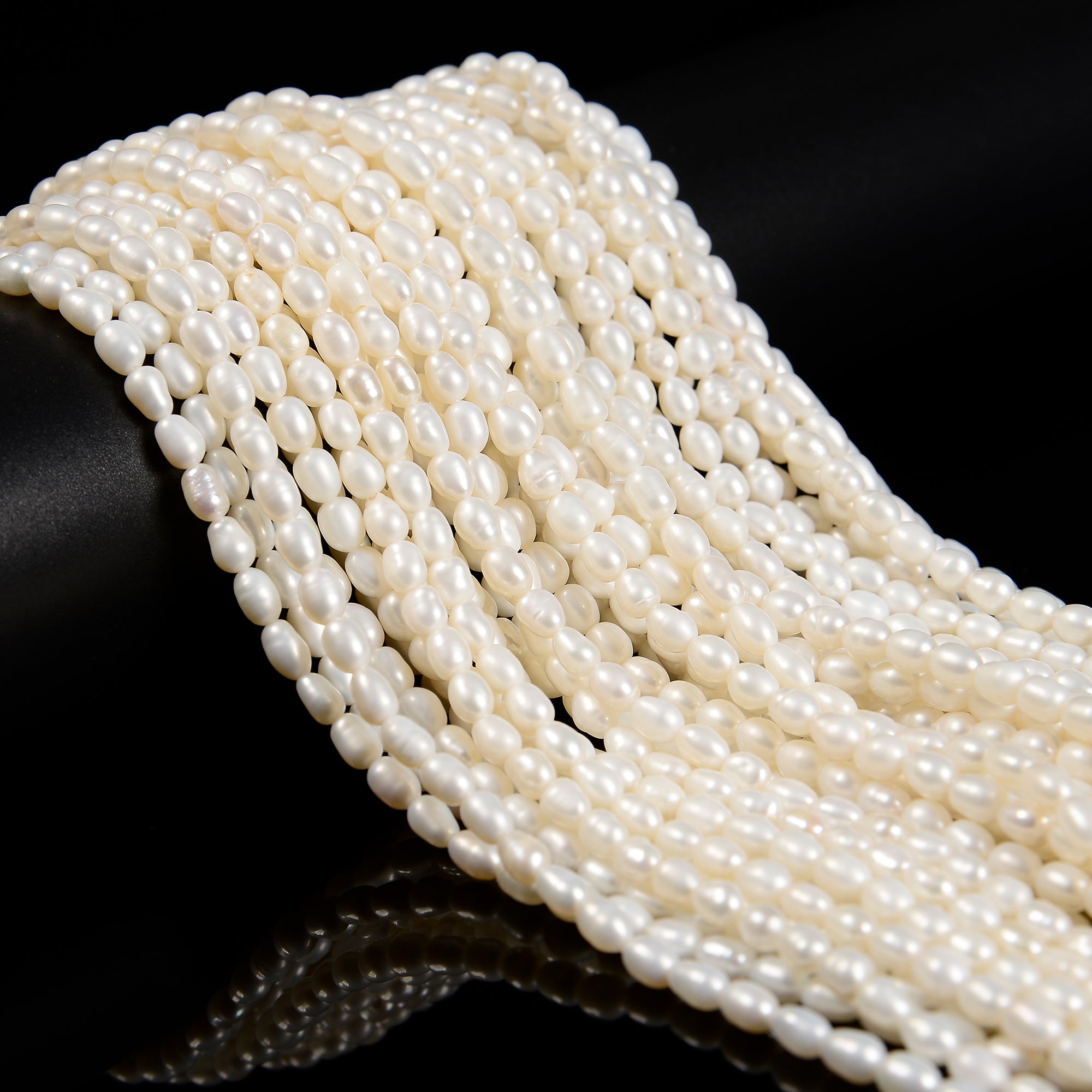 Natural Freshwater Pearl White Oval Rice Beads - 3x5mm, 4x5mm, 5x7mm Sizes - 14 Strands for Jewelry Making, DIY Crafts, Necklaces & Bracelets