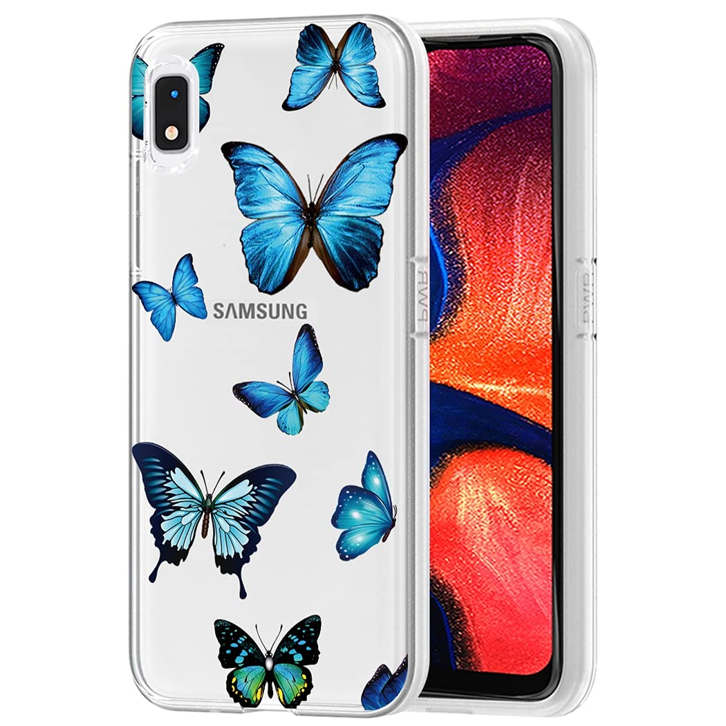 Cute Blue Butterfly Clear Slim Shockproof TPU Case for Samsung Galaxy A10E - Soft Flexible Protective Cover for Women & Girls (Perfect for Everyday Use, School, Work & Travel)