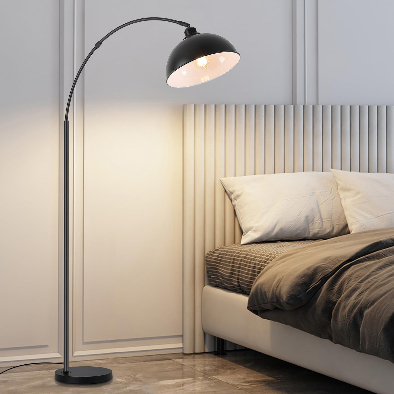 9MMML Arc Floor Lamp - Modern Farmhouse Industrial Standing Light with 360° Rotatable Arm & Metal Shade, Black Tall Lamp for Living Room, Bedroom, Office & Sofa Areas (Bulb Included) - Perfect for Reading, Working & Ambient Lighting