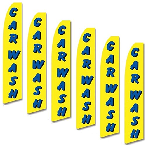 6 Pack Yellow & Blue Swooper Flags with Black Shadow for Car Wash - Perfect for Car Detailing, Auto Shops & Drive-Thru Events