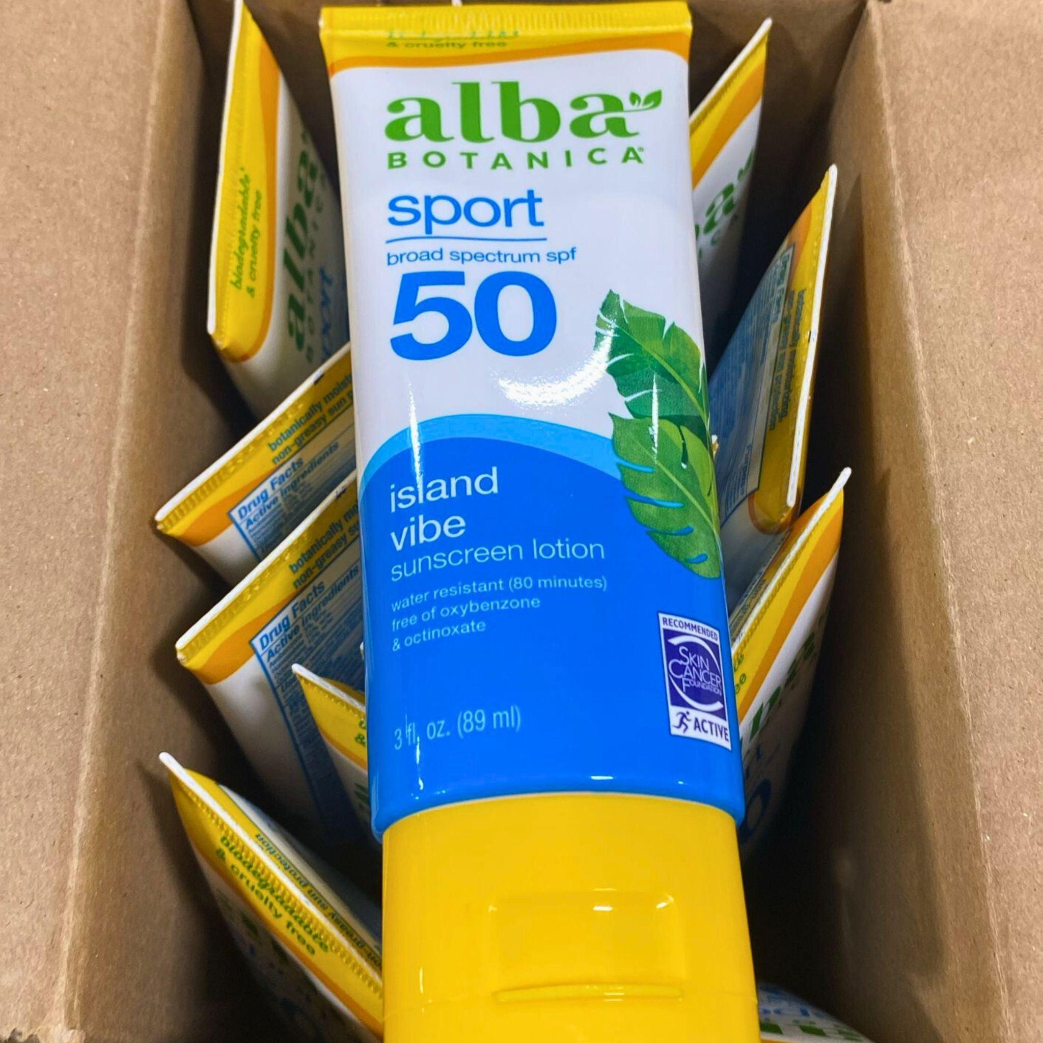 Alba Botanica Sport Broad Spectrum SPF 50 Sunscreen Lotion - Island Vibe Scent - 3 oz (48 Pack) - Water-Resistant, UVA/UVB Protection for Outdoor Activities, Beach, Swimming & Sports