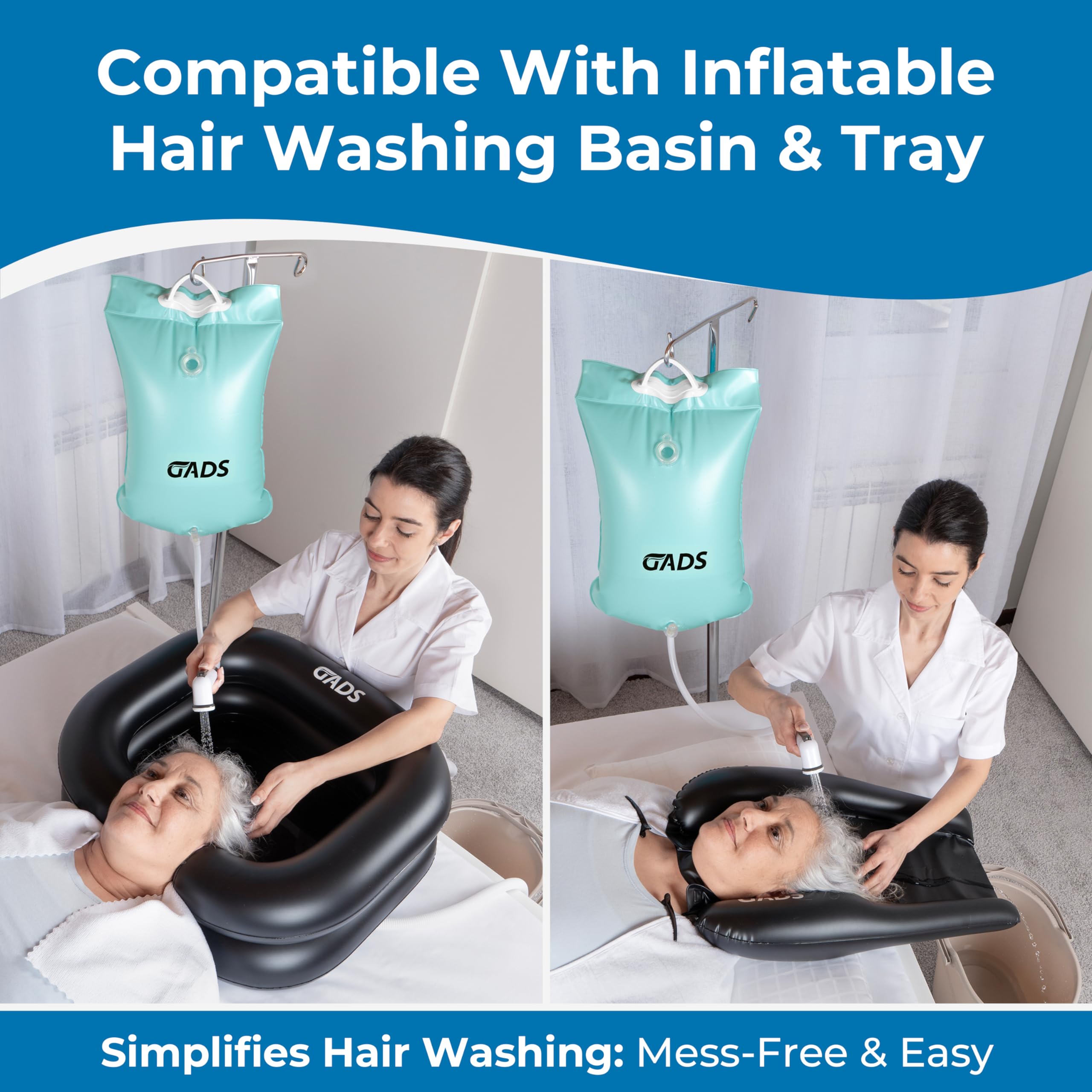 Portable Hair Washing Station - 2.5 Gallon Bedside Shampoo Water Bag for Bedridden & Elderly Care, Inflatable Shampoo Basin & Bathtub Accessory (Blue) - Ideal for Home Nursing, Post-Surgery & Hospital Use