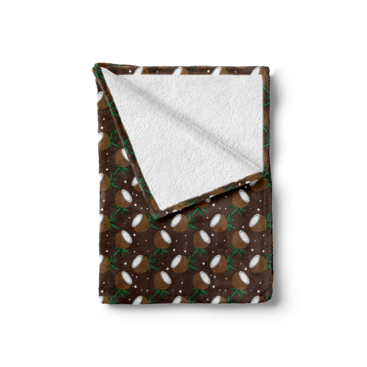 Ambesonne Chocolate Brown Fleece Throw Blanket - Tropical Coconut & Dots Pattern, 50x60 Inch Soft Flannel Couch Cover for Adults | Cozy Home Decor, Perfect for Living Room, Bedroom & Winter Snuggling