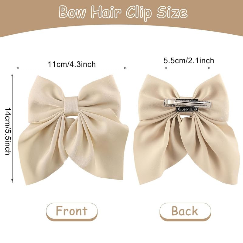 FAMEZA 6-Piece Set of Large Hair Bows for Women & Girls - 5.5 Inch Handmade Fabric Hair Clips, Soft French Barrettes in 6 Solid Colors - Perfect for School, Parties, Weddings & Everyday Hair Accessories