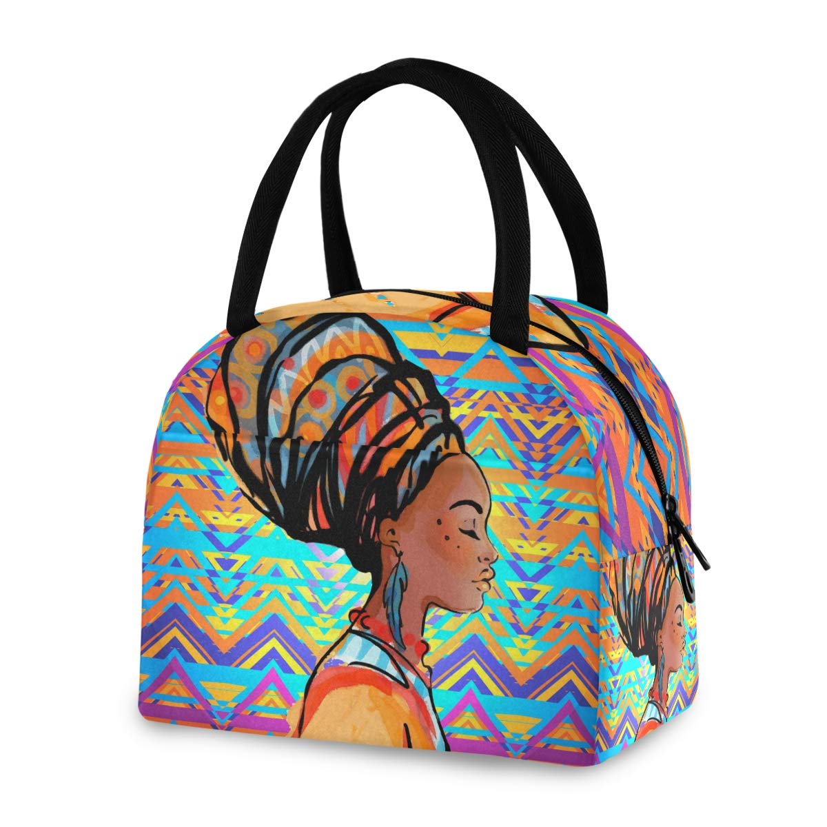 ZZKKO Insulated Lunch Bag for Women & Men - African Ethnic Style Tote Organizer with Zipper, Meal Prep Cooler Container for Home, School, Office & Outdoor Use | Perfect for Work Lunches, Picnics & Travel