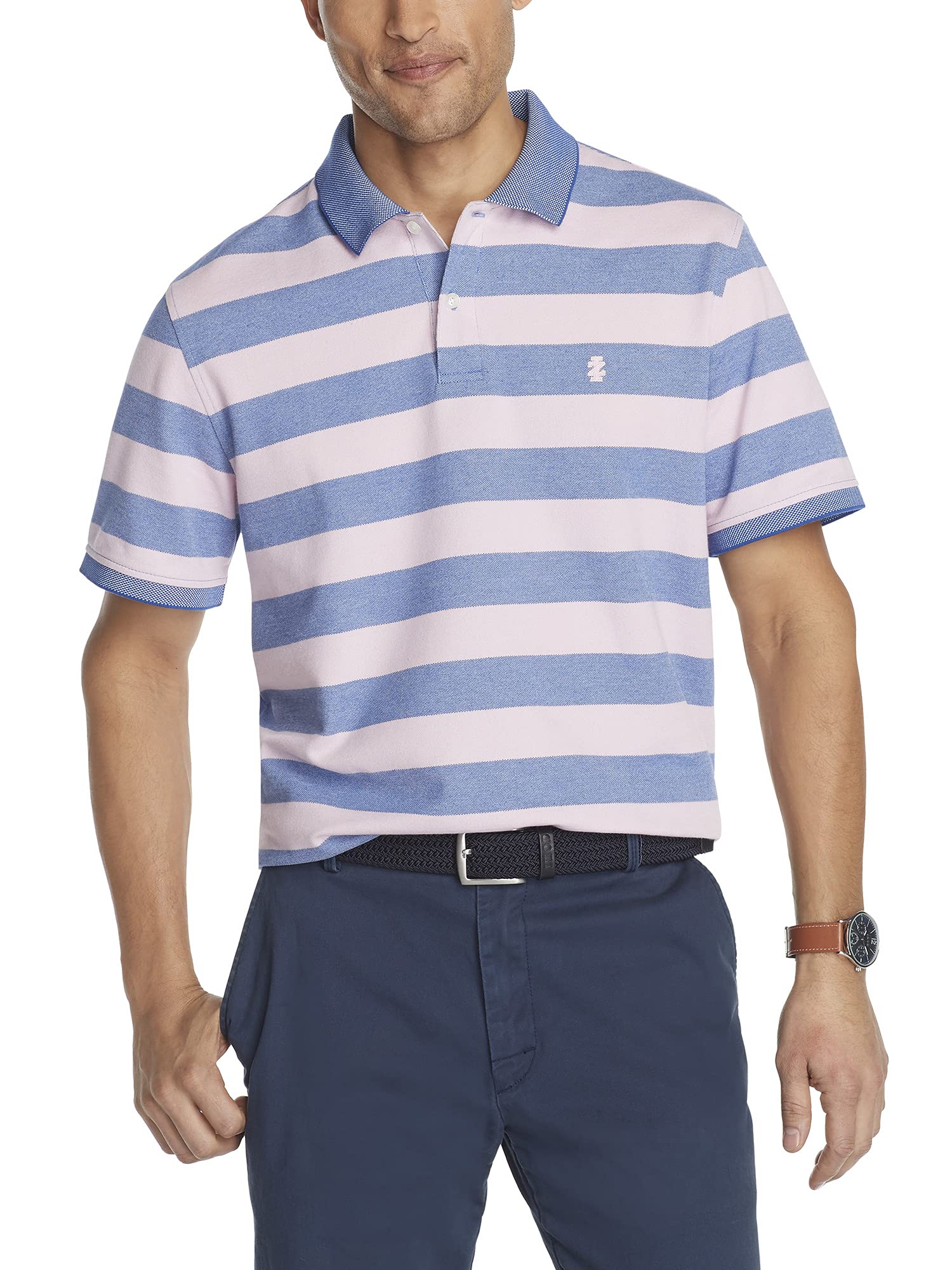 IZOD Men's Big & Tall Stripe Short-Sleeve Polo Shirt - Comfortable Cotton Blend for Casual Wear, Office & Outdoor Activities