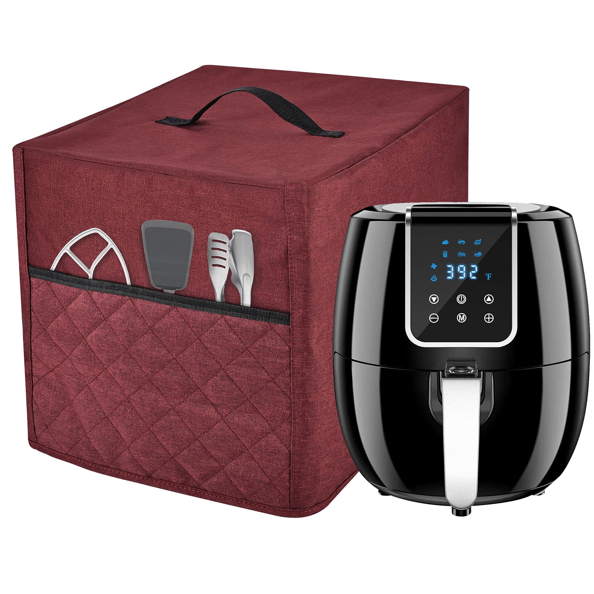 5-6 Quart Air Fryer Dust Cover with 2 Accessory Pockets - Waterproof & Easy Clean Fabric Protector (Burgundy) | Keep Your Countertop Clean for Baking, Frying & Healthy Cooking