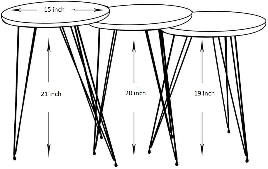 PAK HOME Set of 3 Grey Marble Nesting End Tables - Round Wood Stacking Coffee Side Tables with Metal Legs for Living Room, Bedroom & Home Office - Perfect for Small Spaces, Modern Decor & Multi-Purpose Use