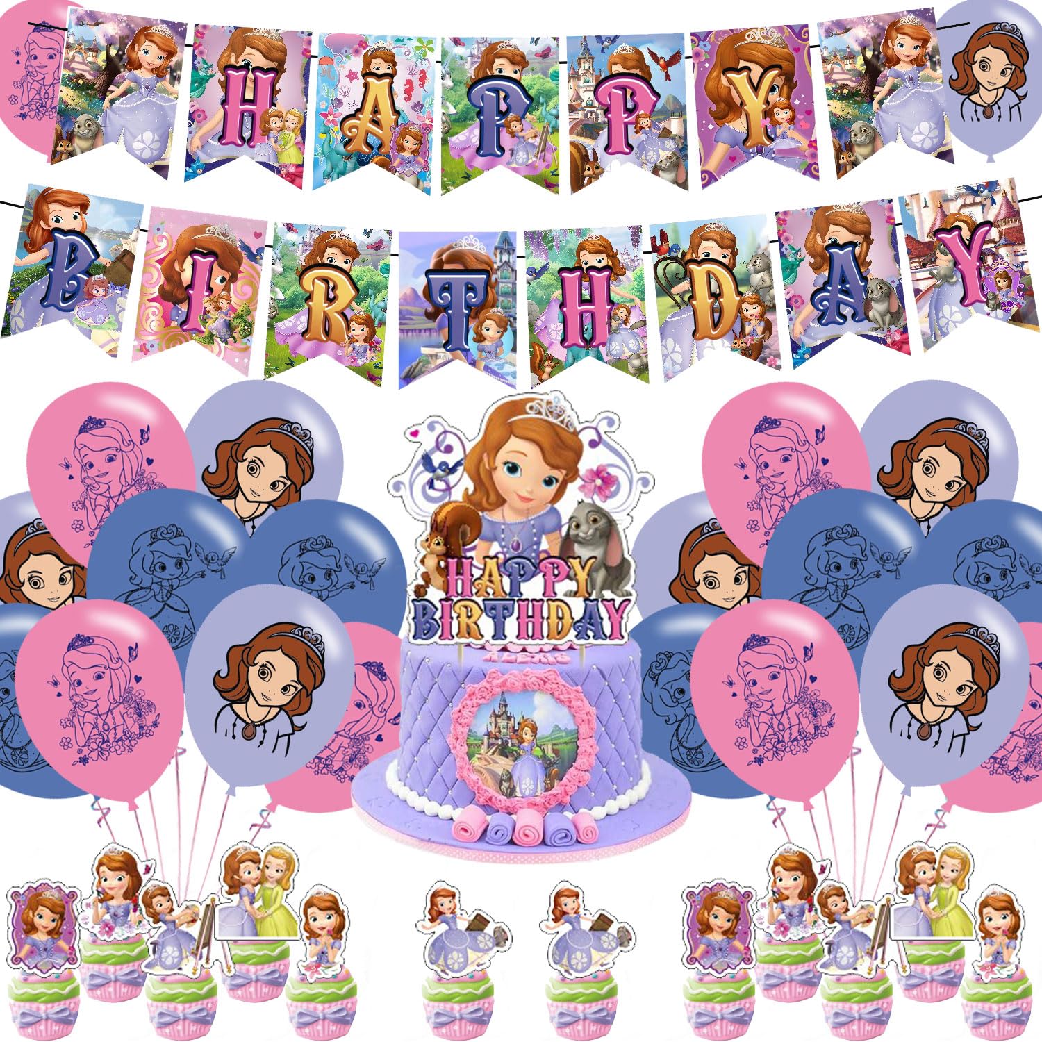 Royal Princess Birthday Party Decorations Set - Princess Theme Banner, Cake Topper & Latex Balloons for Girls' Birthday Party Supplies | Perfect for Princess-Themed Parties, Baby Showers & Special Celebrations