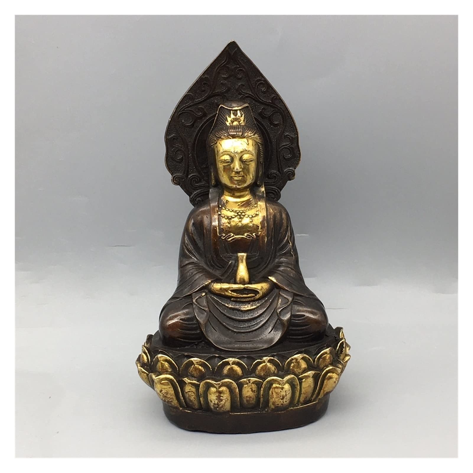 Quan Yin Buddha Statue - Handcrafted Copper Guanyin Bodhisattva Figurine on Lotus Base | Zen Meditation Decor for Home Altar, Office & Yoga Space | Chinese Buddhist Artwork for Spiritual Serenity