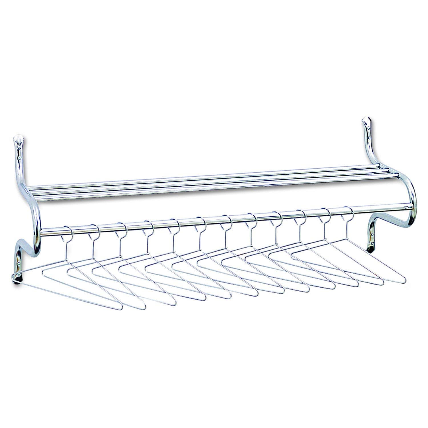 Safco 4164 Chrome 48-Inch Wide Shelf Rack with Hangers - Heavy Duty Storage Organizer for Closet, Garage, Laundry Room & Retail Display (Additional Hangers 4165 Sold Separately)