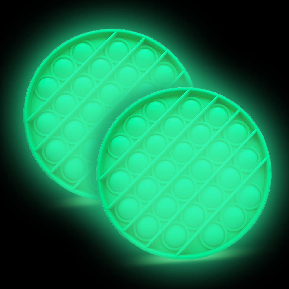 Glow in The Dark Push Pop Fidget Toy 2 Pack - Bubble Sensory Stress Relief Toy for Autism & Special Needs - Silicone Popper for Anxiety, ADHD & Focus - Perfect for Home, Office & Classroom Use