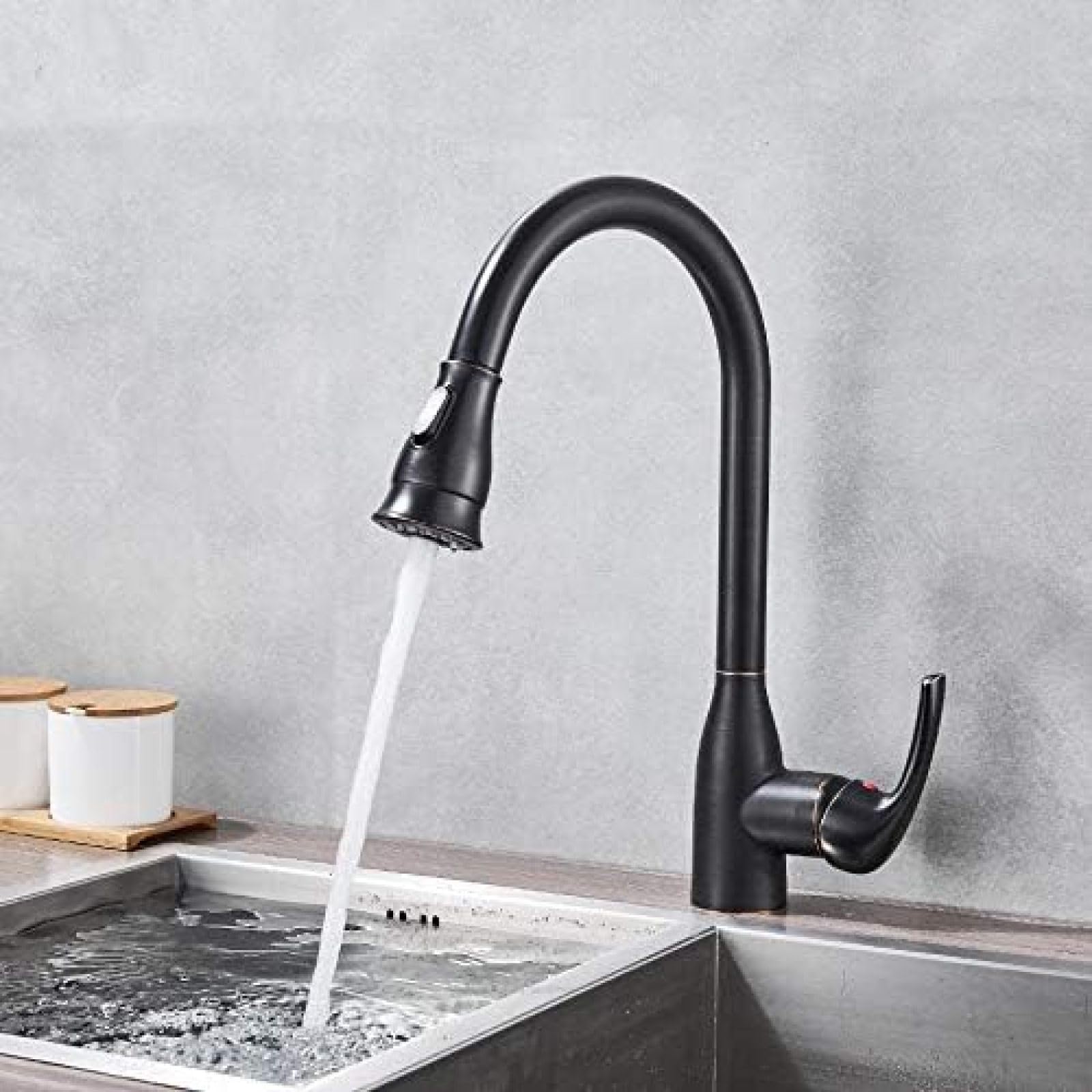 CRJUS Black Bronze Pull Out Kitchen Faucet with Rotatable Sprayer - Hot and Cold Water Mixer Tap for Modern Sink - Perfect for Cooking, Washing Dishes & Kitchen Cleaning