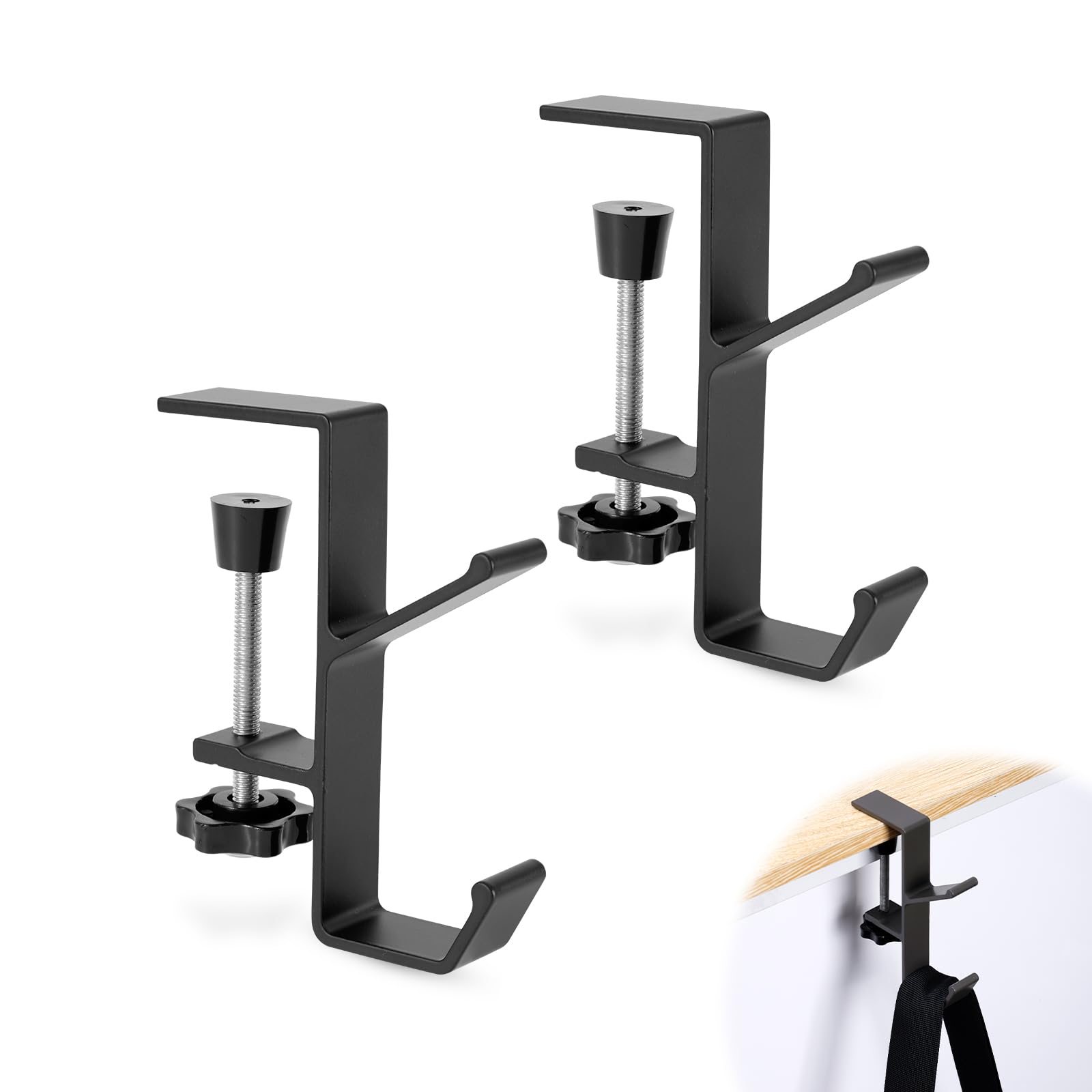 2pcs Adjustable Metal Purse Holder Hook - Branch Shaped Desk Mount Bag Clamp for Backpack, Handbag & Accessories - Space Saving Organizer for Office, Home & Dorm (Grey)
