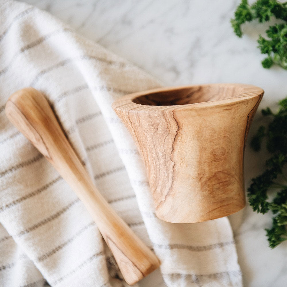 Premium Wild Olive Wood Pestle and Mortar Set - Natural Spice Grinder for Herbs, Spices & Seasonings - Perfect for Cooking, Baking & Ayurvedic Remedies