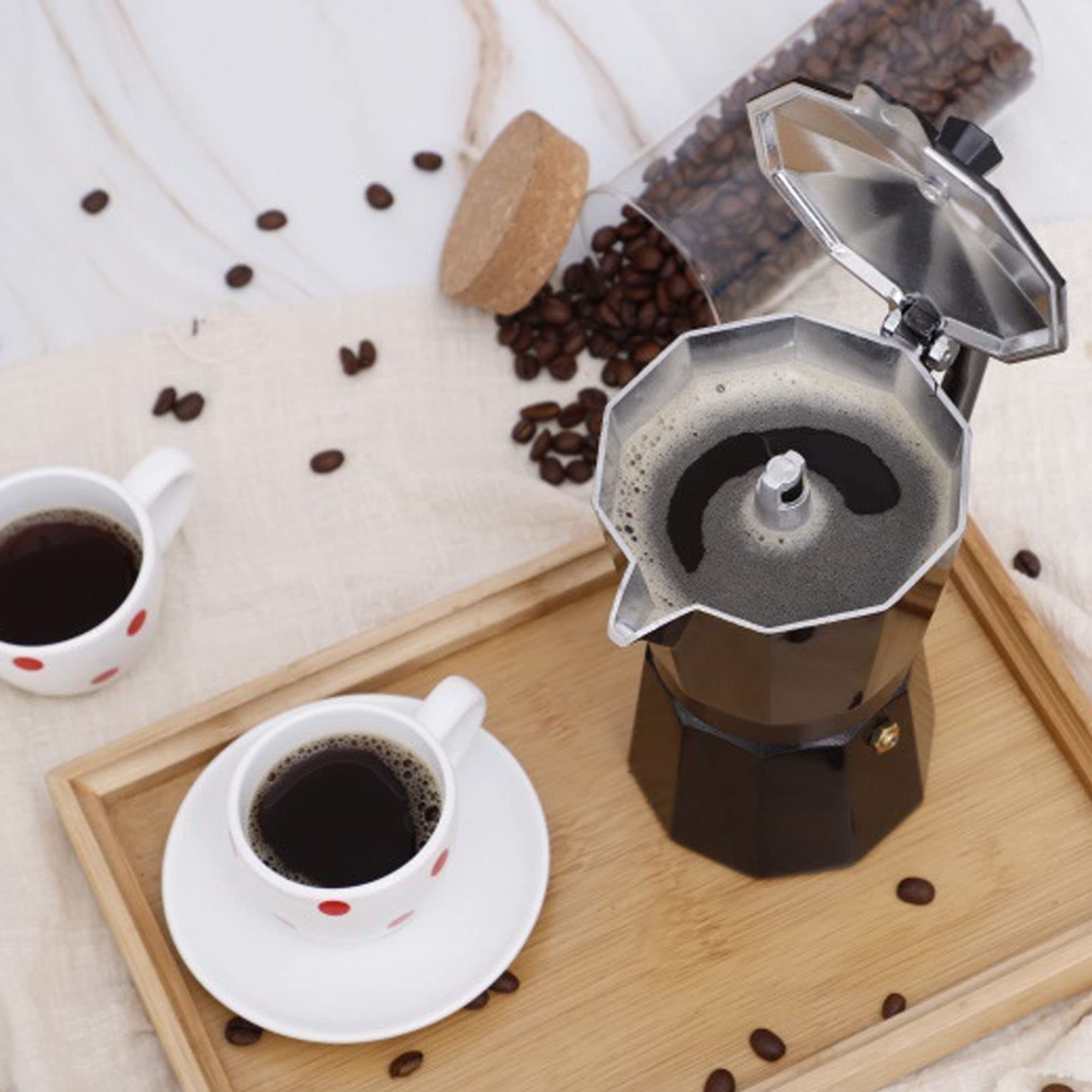 Stovetop Espresso Maker - 150ML 3 Cup Moka Pot for Coffee & Tea - Aluminum Octagonal Induction-Compatible Moka Coffee Maker (Black) | Perfect for Home Brewing, Camping & Italian-Style Espresso