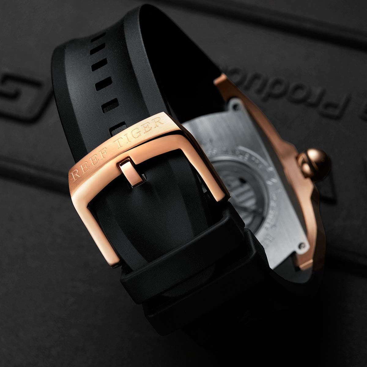 REEF TIGER Men's Rose Gold Automatic Sports Watch - Big Face, Rubber Strap RGA3069S - Perfect for Diving, Swimming & Outdoor Activities