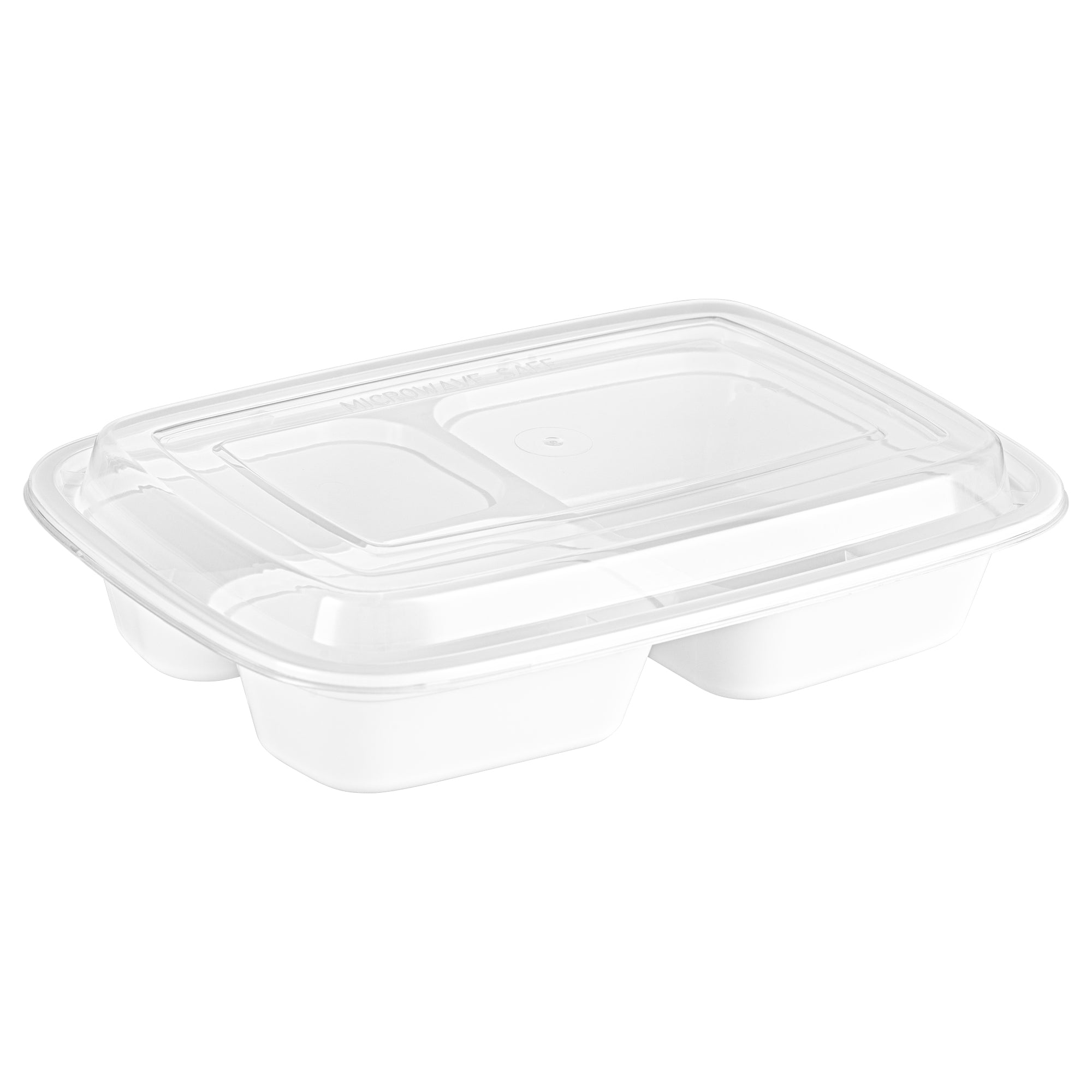 26 oz White Plastic 3-Compartment Meal Prep Containers with Clear Lids - Microwave Safe, BPA Free (8.75