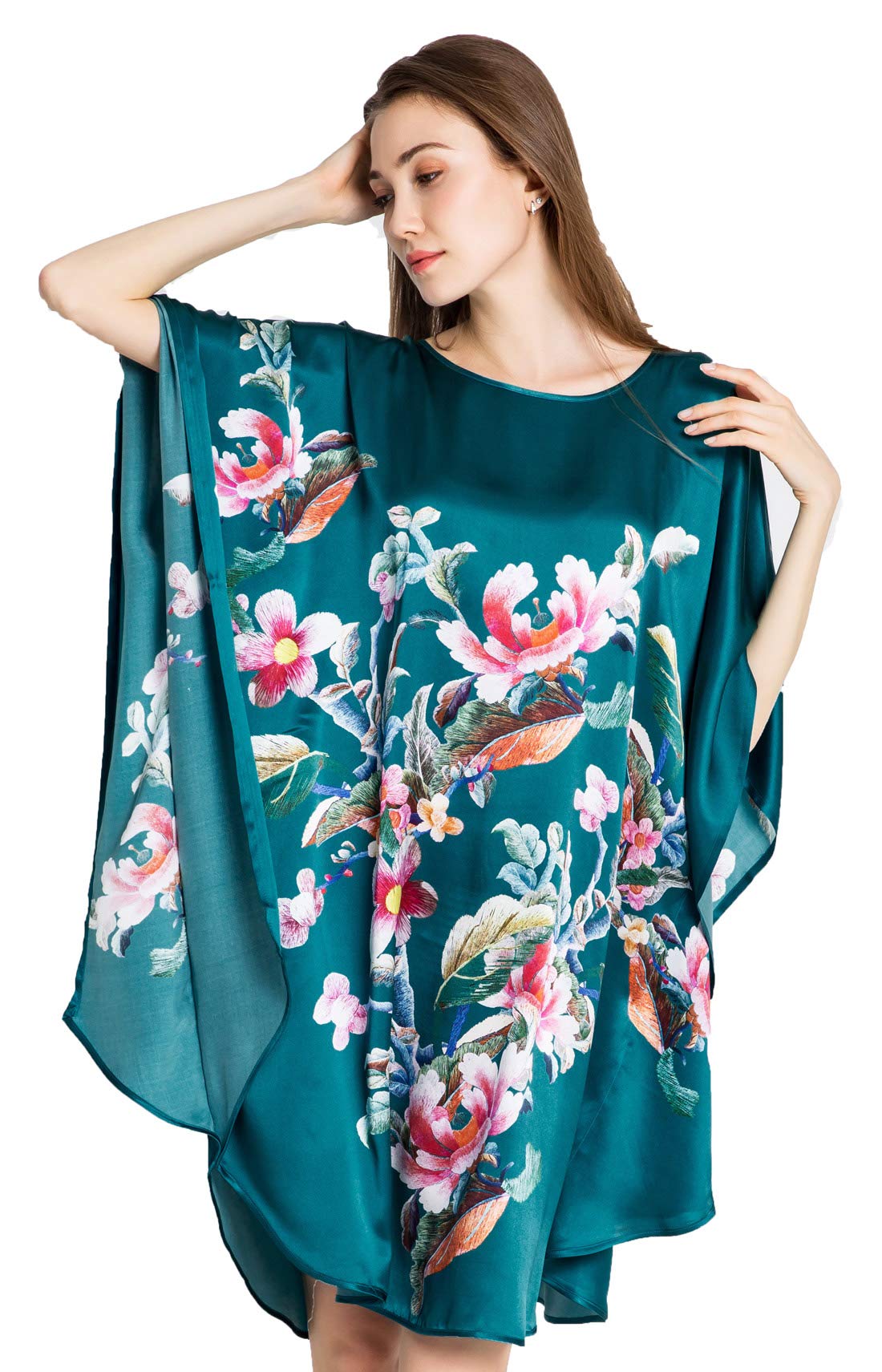Grace Silk 100% Pure Mulberry Silk Nightgown with Batwing Sleeves - Luxurious Sleepwear for Women, Elegant Loungewear for Home & Bridal Nightwear